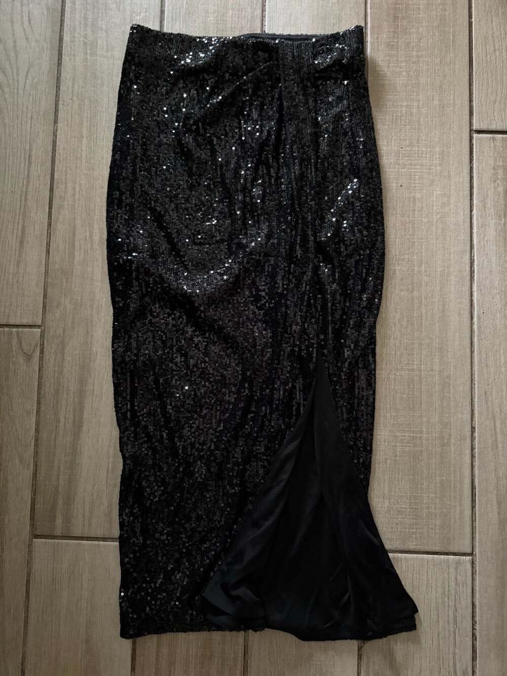 Rachel Zoe Black Sequin Slit Midi Skirt